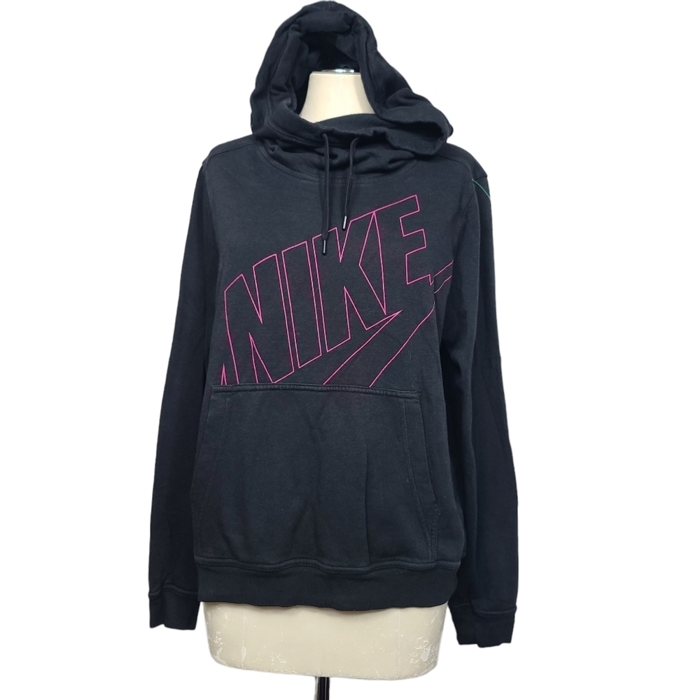 Nike Black Pink Funnel Neck Hooded Sweater L